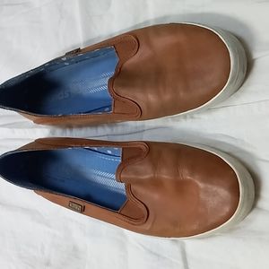 Keds brown leather slip ons size 9